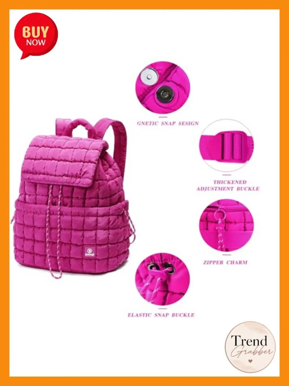 Quilted Backpack for Women, Lightweight Nylon Travel Gym Bag, Drawstring Puffer